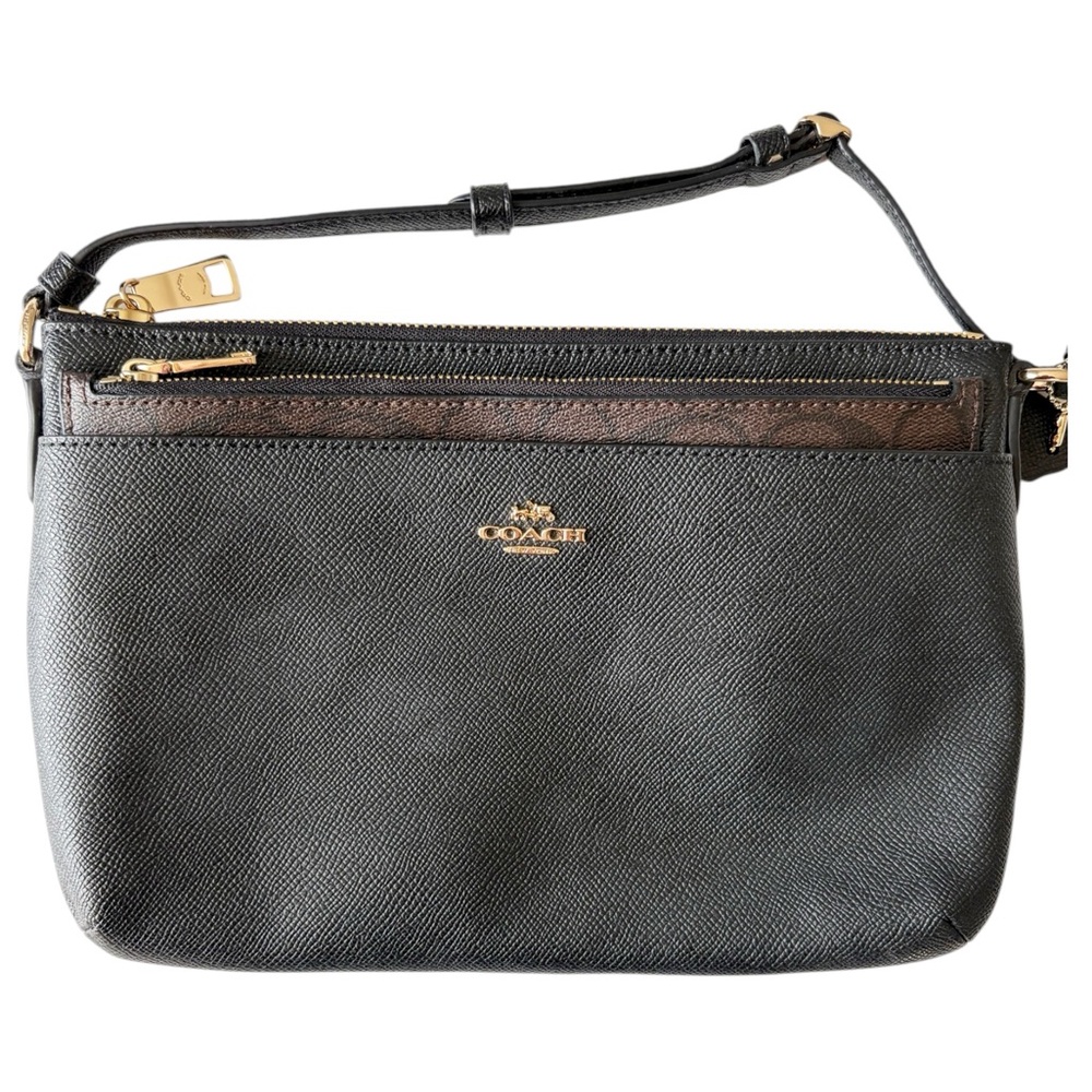 Coach Black and Brown Textured East West Crossbody Bag Purse